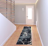 2' X 8' Blue Grey And Beige Abstract Power Loom Stain Resistant Runner Rug