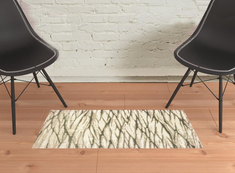 2' X 3' Ivory Sand And Ash Abstract Power Loom Stain Resistant Area Rug