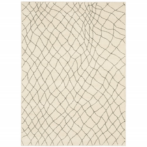 2' X 3' Ivory And Grey Geometric Power Loom Stain Resistant Area Rug