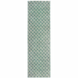 2' X 8' Foam Blue And Ivory Geometric Power Loom Stain Resistant Runner Rug