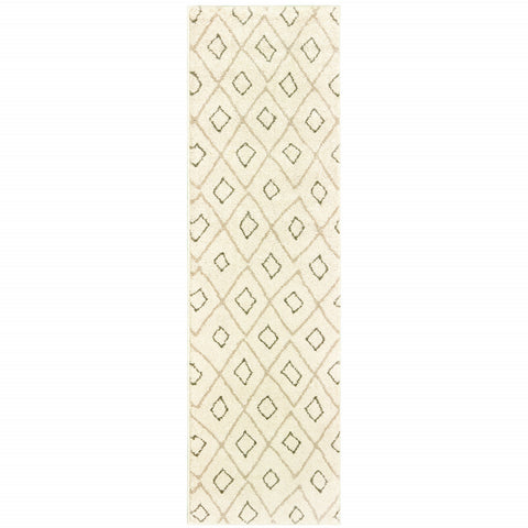 2' X 8' Sand Ash Grey And Ivory Geometric Power Loom Stain Resistant Runner Rug