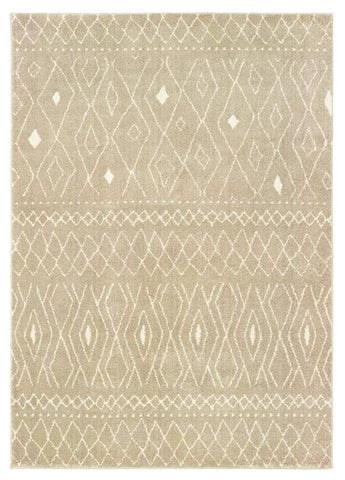 8' Sand And Ivory Geometric Power Loom Runner Rug
