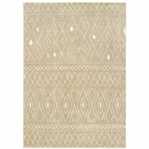 5' X 7' Sand And Ivory Geometric Power Loom Stain Resistant Area Rug