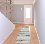 8' Beige And Blue Abstract Runner Rug
