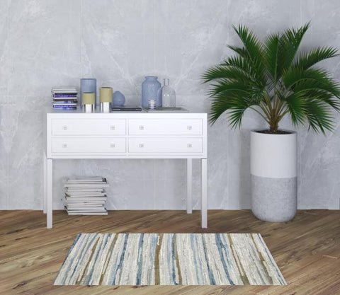 3' X 5' Grey Blue Ivory Brown Beige And Navy Abstract Power Loom Stain Resistant Area Rug