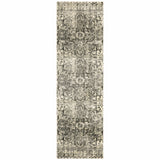 2' X 8' Grey Ivory And Brown Oriental Power Loom Stain Resistant Runner Rug