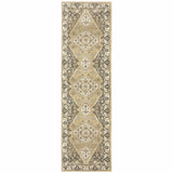 2' X 8' Beige Grey Tan And Charcoal Oriental Power Loom Stain Resistant Runner Rug