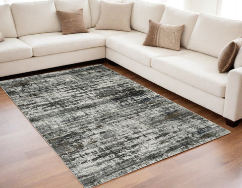 5' X 8' Charcoal And Gray Abstract Distressed Area Rug
