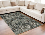 5' X 8' Charcoal Gray And White Oriental Distressed Area Rug