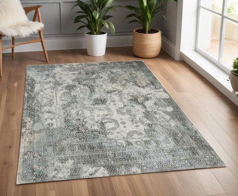 4' X 6' Gray And Ivory Oriental Distressed Area Rug