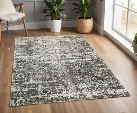 4' X 6' Ivory And Gray Oriental Distressed Area Rug