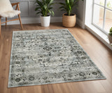 4' X 6' Gray And Blue Oriental Distressed Area Rug
