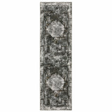 2' X 8' Charcoal Rust Grey Blue Ivory And Brown Oriental Power Loom Stain Resistant Runner Rug