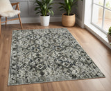 4' X 6' Charcoal And Gray Oriental Distressed Area Rug