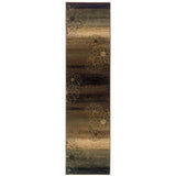 8' Brown Beige And Black Floral Runner Rug