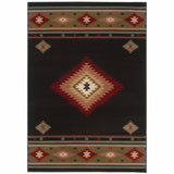 4' X 6' Black And Green Southwestern Power Loom Stain Resistant Area Rug