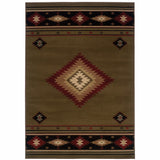 2' X 3' Green Southwestern Power Loom Stain Resistant Area Rug