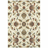 2' X 4' Ivory Green Blue Red Salmon And Yellow Floral Power Loom Stain Resistant Area Rug