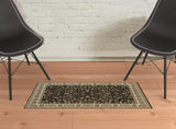 2' X 4' Black And Ivory Oriental Power Loom Stain Resistant Area Rug