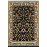 4' X 6' Black And Ivory Oriental Power Loom Stain Resistant Area Rug