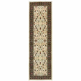 2' X 8' Ivory And Black Oriental Power Loom Stain Resistant Runner Rug