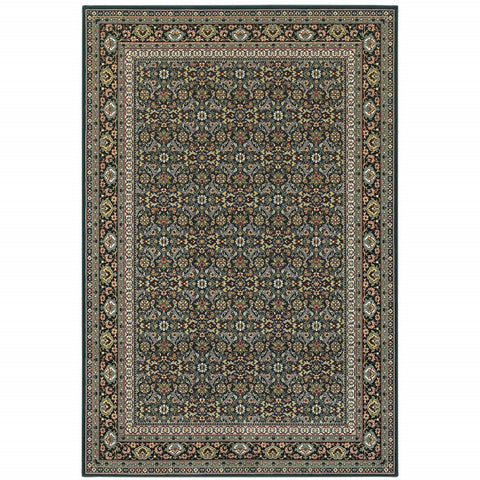 2' X 4' Navy Blue Oriental Power Loom Stain Resistant Area Rug