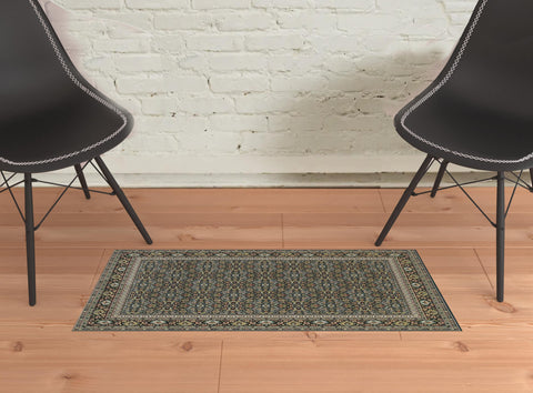 2' X 4' Navy Blue Oriental Power Loom Stain Resistant Area Rug