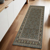 8' Navy Blue Green And Orange Oriental Runner Rug