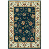 5' X 8' Navy And Ivory Oriental Power Loom Stain Resistant Area Rug