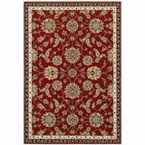 4' X 6' Red Black Blue Ivory Green And Salmon Oriental Power Loom Stain Resistant Area Rug