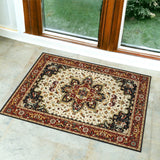2' X 3' Red And Ivory Oriental Area Rug