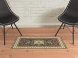 2' X 4' Navy And Ivory Oriental Power Loom Stain Resistant Area Rug