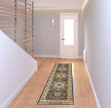 2' X 8' Navy And Ivory Oriental Power Loom Stain Resistant Runner Rug