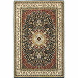 4' X 6' Navy And Ivory Oriental Power Loom Stain Resistant Area Rug