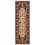 2' X 6' Red Ivory Blue And Orange Oriental Power Loom Stain Resistant Runner Rug With Fringe