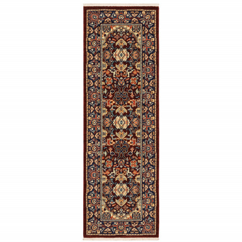 6' Red And Blue Oriental Runner Rug