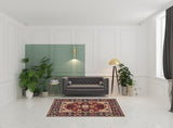 5' X 8' Red Blue Orange And Beige Oriental Power Loom Stain Resistant Area Rug With Fringe