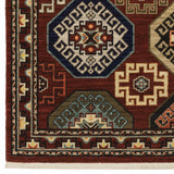 3' X 5' Red Blue Brown And Beige Oriental Power Loom Stain Resistant Area Rug With Fringe