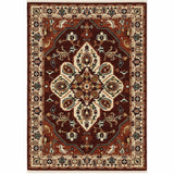 2' X 3' Red Ivory Orange And Blue Oriental Power Loom Stain Resistant Area Rug With Fringe