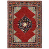 3' X 5' Blue and Red Oriental Power Loom Area Rug