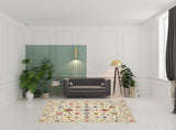 6' X 9' Ivory Salmon Pink Gold Blues Grey Rust And Green Oriental Power Loom Stain Resistant Area Rug With Fringe