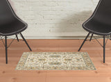 2' X 3' Gray And Ivory Oriental Power Loom Area Rug With Fringe
