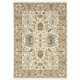 2' X 6' Ivory Grey Orange Green Blue And Red Oriental Power Loom Stain Resistant Runner Rug With Fringe