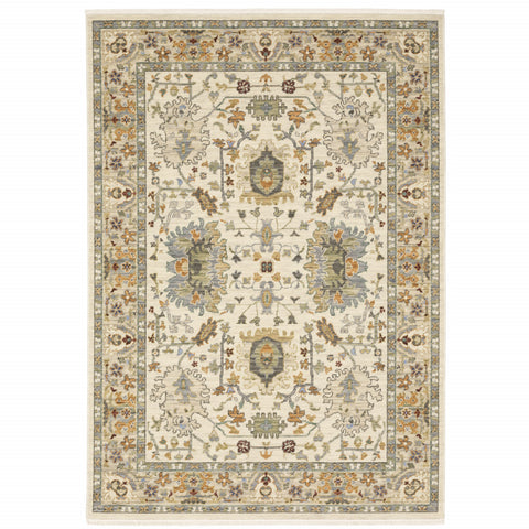6' X 9' Brown And Ivory Oriental Power Loom Area Rug With Fringe