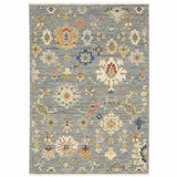 2' X 6' Grey Ivory Gold Salmon Red Blue And Green Oriental Power Loom Stain Resistant Runner Rug With Fringe