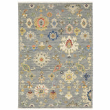 5' X 8' Gray Ivory And Blue Oriental Area Rug With Fringe