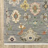 7' X 10' Gray Ivory And Blue Oriental Area Rug With Fringe