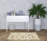 3' X 5' Ivory Beige And Blue Oriental Area Rug With Fringe