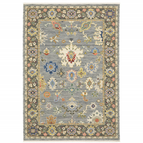 6' Blue Ivory And Red Oriental Runner Rug With Fringe
