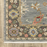 6' Blue Ivory And Red Oriental Runner Rug With Fringe